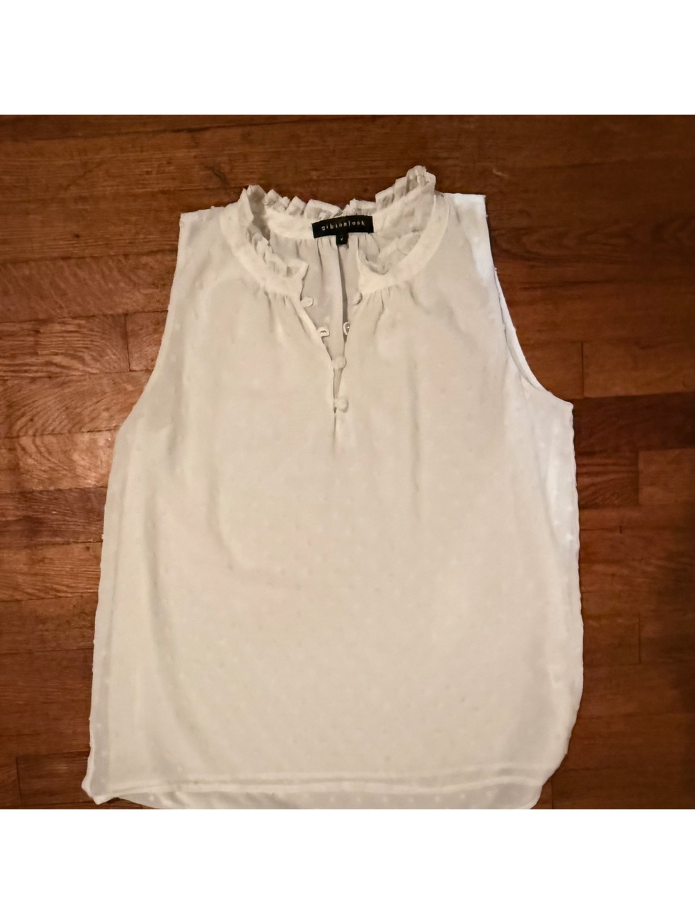 Gibsonlook Ruffle Neck Swiss Dot Sleeveless BlouseBy